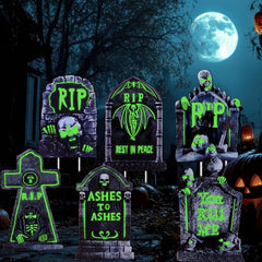 WruFiz front view of six tombstone yard signs showing designs and packaging benefit: ready display