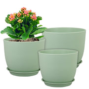 WSMKSZ front view of trio green planters showing modern design benefit