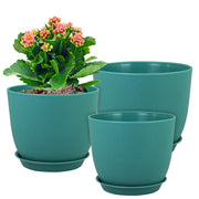 WSMKSZ front view of three blue-green planters showing modern look and space-saving benefit