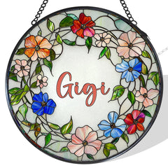 WUHSDIBC Gigi floral front view showing vibrant painted glass reflection