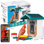 WuzuTech Happy Birdy front view showing feeder and camera, clear backyard monitoring