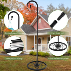 Xensdenban shepherd hook holding a lantern on patio adding cozy ambient lighting