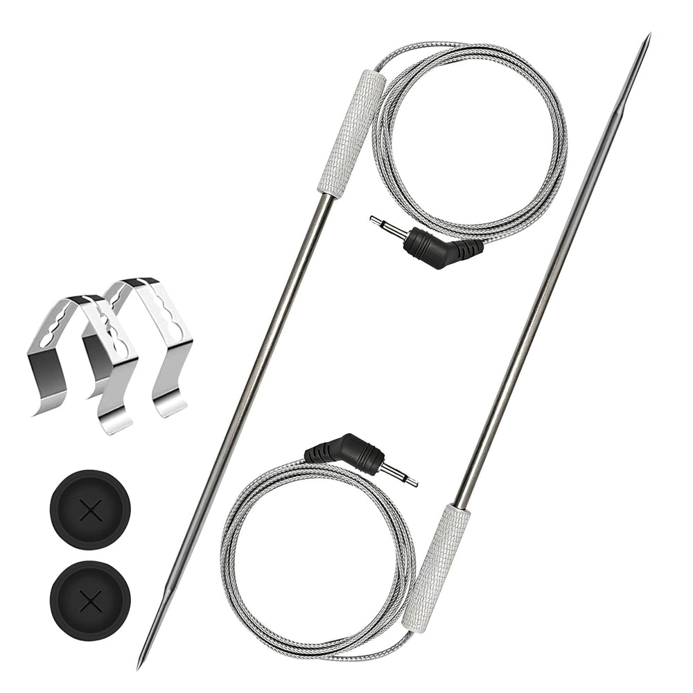 XFNZHCC front view of stainless steel meat probe showing connector and shaft for quick replacement