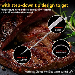 XFNZHCC probe secured to grill grate with metal clip demonstrating stable placement during cooking