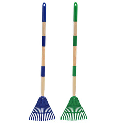 Xifando kids rake front view showing colorful head and wooden handle for playful gardening