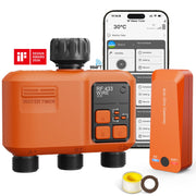 XinFuture front view of WiFi sprinkler timer showing controls and durable housing, reliable outdoor use