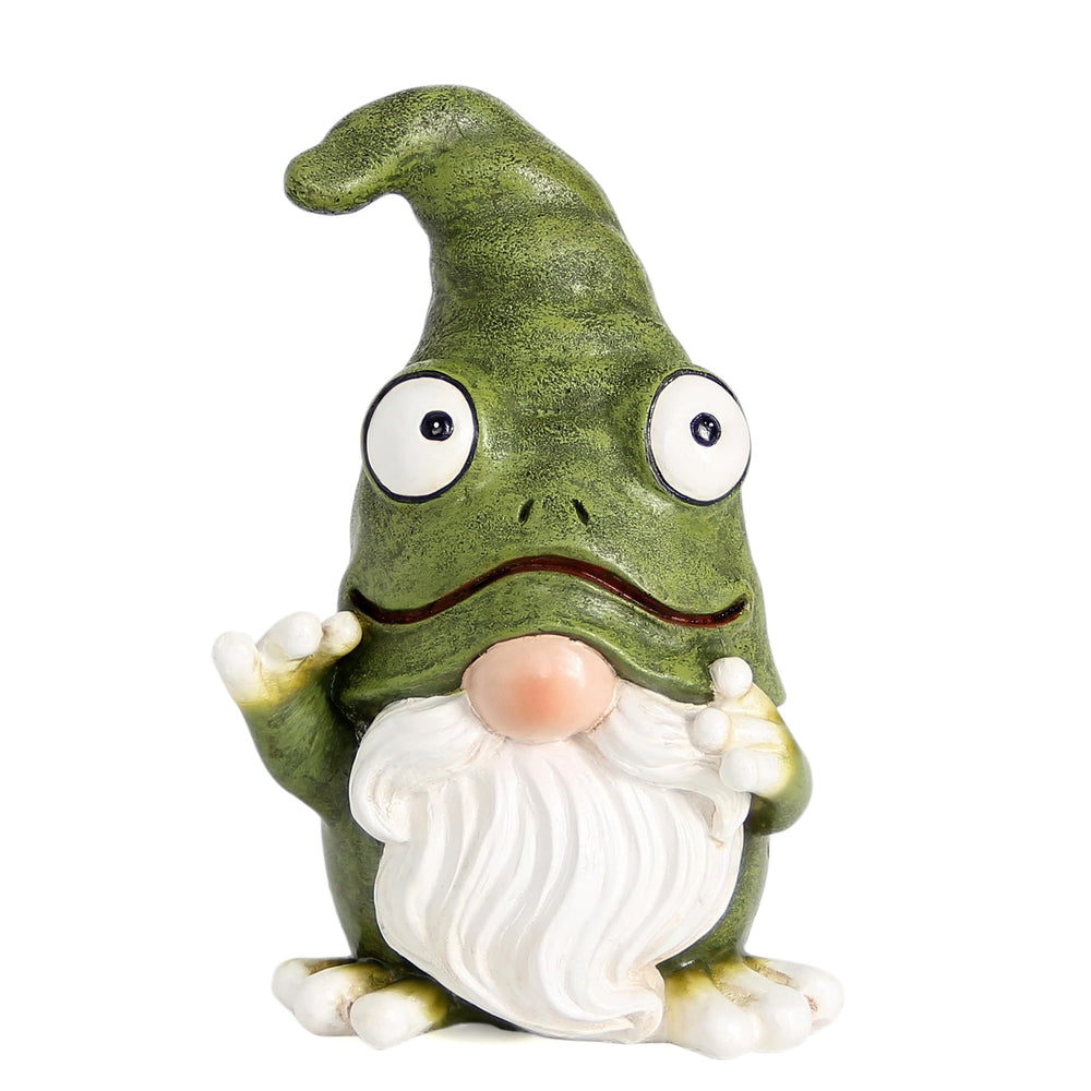 Xintim frog gnome front view showing playful pose and bright green finish