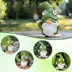 Xintim frog gnome beside a ruler showing compact size and easy placement
