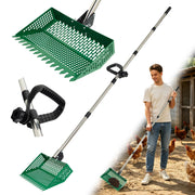 XXXFLOWER front view of 2-in-1 scooper showing rake and shovel, speeds cleaning