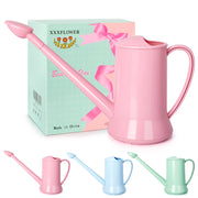 XXXFLOWER pink watering can front view showing shape and easy pour benefit