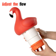 XY-WQ flamingo open with chlorine tablets visible for convenient refills