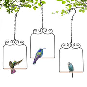 XYADX front view of black metal hummingbird swing showing sleek design and attraction