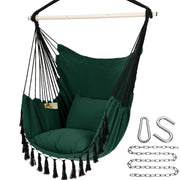 Y- STOP front view of green hammock chair showing comfortable seat and cushions