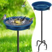 YALINKA front view standing bird bath showing elegant bowl and stake benefit water access