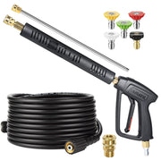 YAMATIC pressure washer gun and hose front view showing build and controls