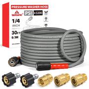 YAMATIC front view of 30ft hose showing compact packaging and easy handling