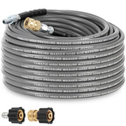 YAMATIC front view of 50ft non-marking hose showing length and connectors benefit durability