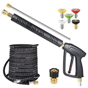 YAMATIC front view of gun and 50 ft hose showing durable kit benefit