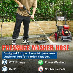 YAMATIC full-length coiled 25ft hose laid out to show reach advantage