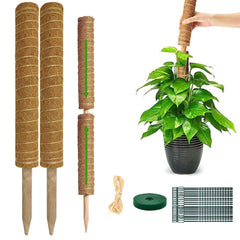 YAWAHOME front view of 2-pack moss poles showing packaging and included accessories