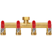Yayamz front view brass manifold showing durable construction and multiple outlets