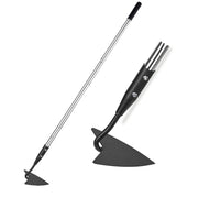 YEELOR hoe front view showing full stainless-steel tool and reach benefit