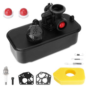 YEHERIT front view of kit packaging showing included fuel tank and carburetor, clear identification benefit