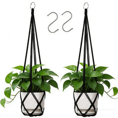 YIBOT front view of 35-inch black macrame hanger set highlighting stylish display