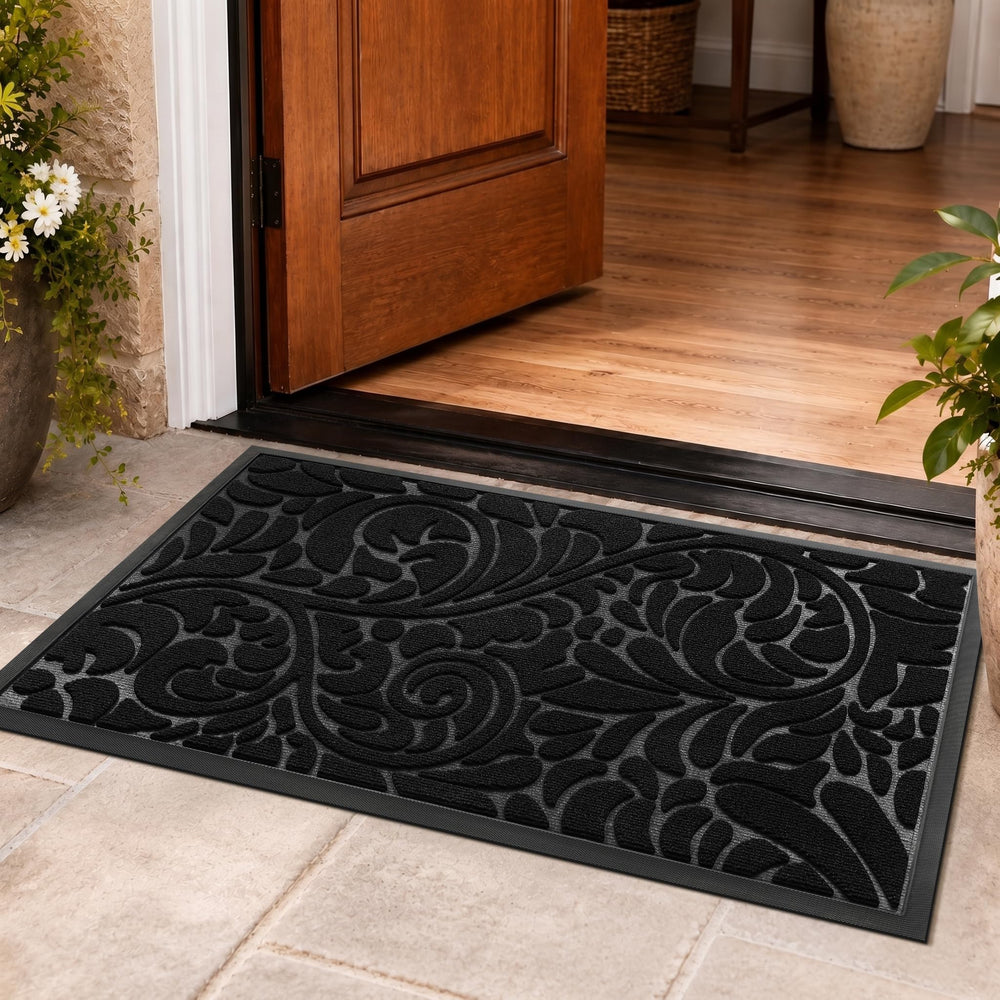 Yimobra front view of floral outdoor mat showing full design and curb appeal