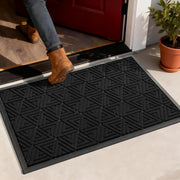 Yimobra front view of black doormat showing compact size and curb appeal benefit