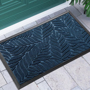 Yimobra front view blue door mat showing decorative leaf design and curb appeal