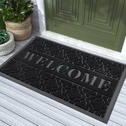 Yimobra front view of black welcome mat showing full design and curb appeal