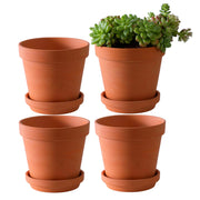 Yishang front view of four terracotta pots showing classic shape and even finish for styling