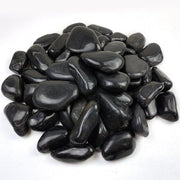YISZM front of bag showing 40lbs of black river rocks and convenience