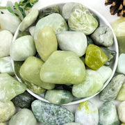 YISZM front bag view showing 5lbs jade pebbles and neat packaging benefit