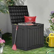 YITAHOME deck box front view showing wood-like finish and compact footprint for neat storage