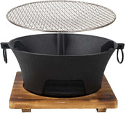 YJTAN front view of round cast iron hibachi grill showing sturdy build and portability