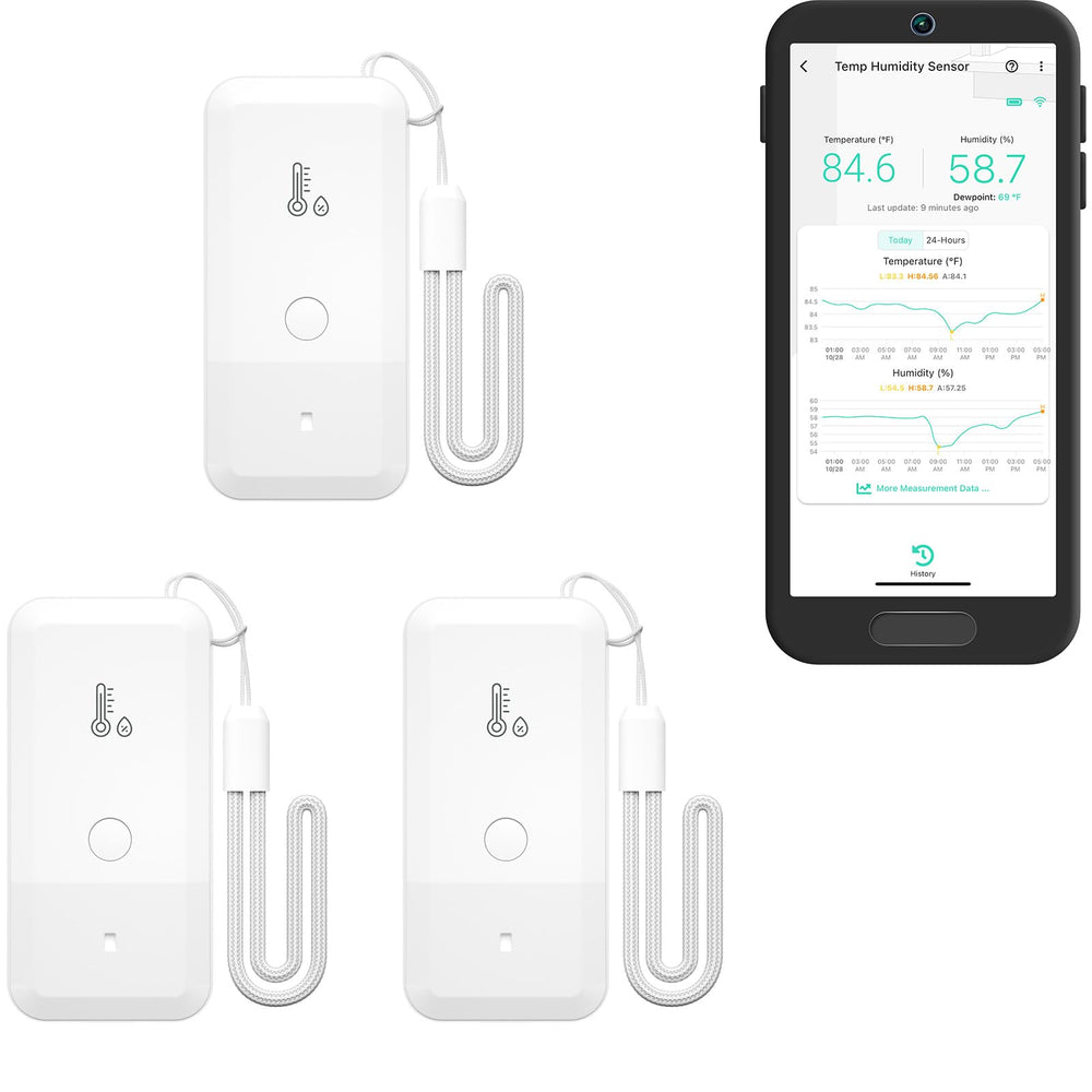 YoLink front view three-pack showing compact sensors and brand, reliable monitoring