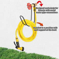 Yoniccal hook holding a coiled garden hose for tidy storage and quick access