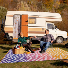YONILE laid on patio under furniture showing stable, stylish outdoor flooring