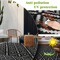YONILE rug on patio with furniture showing stylish reversible design and family seating