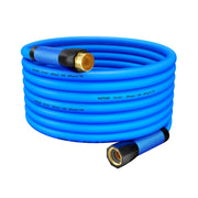YOTOO front view of blue garden hose showing length and color benefits