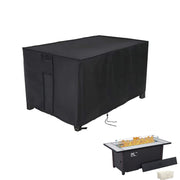 Youlvy front view of rectangular cover protecting fire pit, keeps table dry
