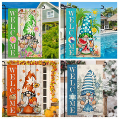 YOVOYOA flag displayed on porch adding welcoming seasonal charm