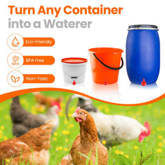 Yrangee cups installed on a bucket, converts container into automatic waterer