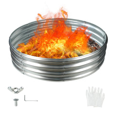 YSEJOMP front view of 48 inch silver galvanized fire ring showing full perimeter and clean finish for backyard ambiance