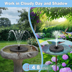 Yzert fountain operating in a bird bath, attracts birds and circulates water
