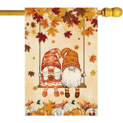 ZAEW front view of gnomes maple leaves flag showing vibrant fall design