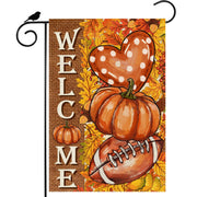ZAEW front view of pumpkin football flag showing vivid seasonal design and curb appeal
