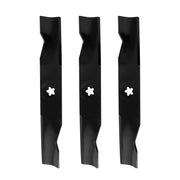 ZALANA front view of three packaged mower blades showing fit and count